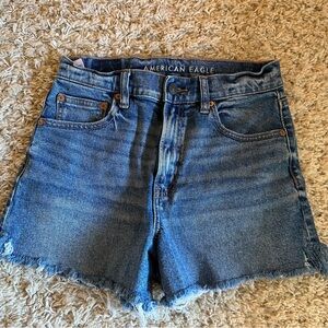 American Eagle Outfitters Blue Jean Shorts High-Waisted Frayed Hem